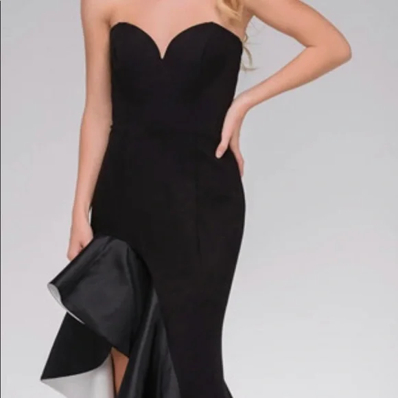 Jovani Black and White Strapless Ruffle Formal Dress. - Picture 2 of 12